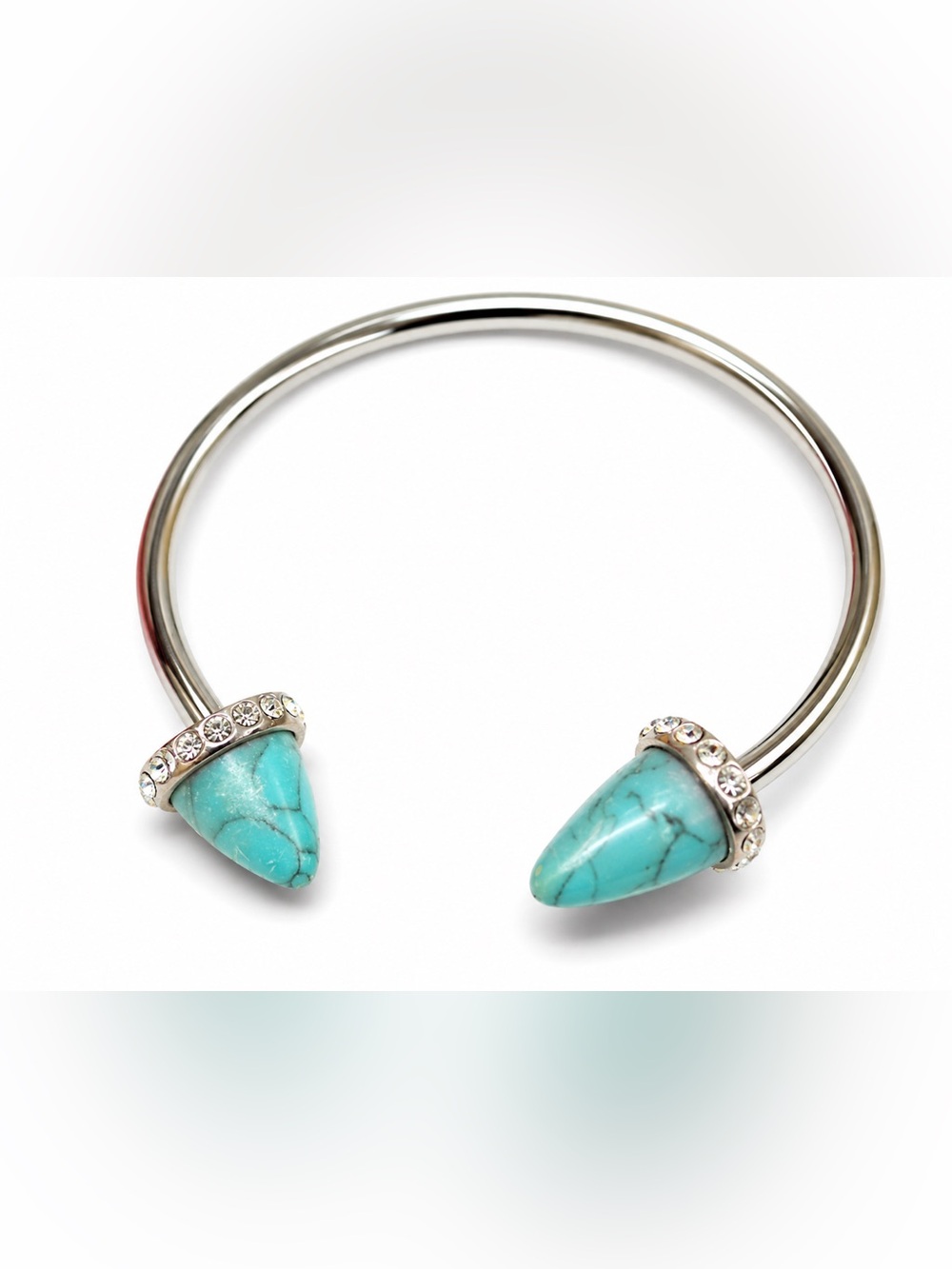 Turquoise Stone Silver-Tone Spike Cuff Bracelet